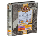 Basilur Earl Grey - zestaw czarnych herbat cejlońskich z dodatkiem kwiatowych i cytrusowych nut w wygodnych, ekspresowych torebkach. Metalowa puszka, która otwiera się jak książka.