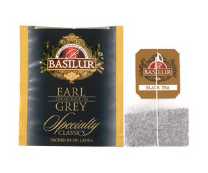 Basilur Earl Grey - czarna herbata cejlońska z bergamotką w ozdobnej, srebrnej kopercie.