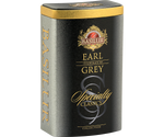 Basilur Earl Grey - czarna liściasta herbata cejlońska z aromatem bergamotki. Ozdobna, srebrna puszka z logo Basilur.