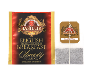 Basilur English Breakfast - czarna herbata cejlońska w czerwonej, ozdobnej kopercie.