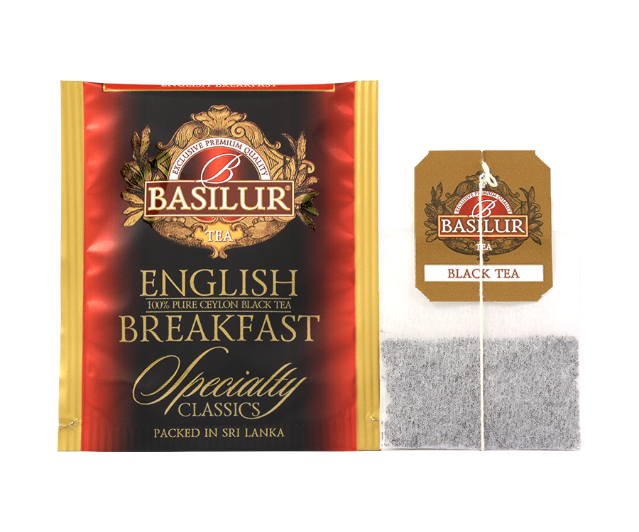 Basilur English Breakfast - czarna herbata cejlońska w ozdobnej, czerwonej kopercie. 