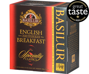 Basilur English Breakfast - czarna herbata cejlońska w kopertowych torebkach. 50 torebek w ozdobnym, czerwonym pudełku.