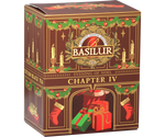Basilur Evening of Noel Chapter IV - czarna herbata cejlońska skomponowana ze starannie selekcjonowanych listków Orange Pekoe z dodatkiem niebieskiego chabru oraz aromatu cynamonu i pomarańczy. Pudełko w kształcie kominka z motywem Świąt Bożego Narodzenia.