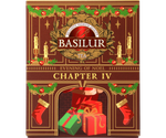 Basilur Evening of Noel Chapter IV - czarna herbata cejlońska skomponowana ze starannie selekcjonowanych listków Orange Pekoe z dodatkiem niebieskiego chabru oraz aromatu cynamonu i pomarańczy. Pudełko w kształcie kominka z motywem Świąt Bożego Narodzenia.