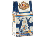 Basilur Folk Indigo - czarna herbata cejlońska skomponowana z listków BOP1 z dodatkiem owoców kiwi, amarantu, chabru oraz naturalnego aromatu porzeczki i jagody. Ozdobny stożek z grafiką przypominającą kolorowy sweter.