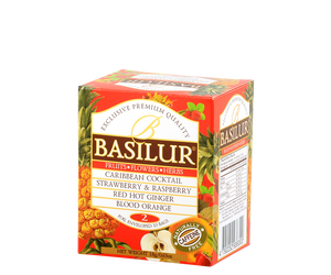 Basilur Infusion Vol. II Assorted – zestaw 4 smaków naparów owocowych bez kofeiny z kolekcji Fruit Infusions. Ozdobne opakowanie z owocowym motywem.