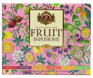 Basilur Fruit Infusions Volume II - zestaw owocowych herbat bez kofeiny z kolekcji Fruit Infusions. Kolorowa herbaciarka zawiera aż 6 smaków ekspresowych herbat.