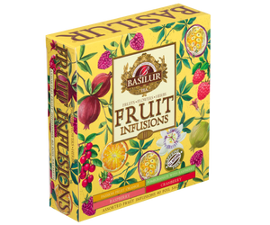 Basilur Fruit Infusions Volume III - zestaw owocowych herbat bez kofeiny z kolekcji Fruit Infusions. Kolorowa herbaciarka zawiera 4 smaki ekspresowych herbat.