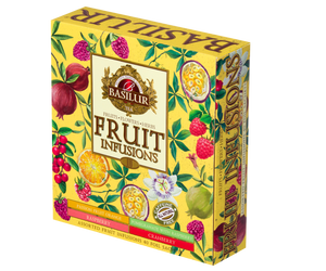 Basilur Fruit Infusions Volume III - zestaw owocowych herbat bez kofeiny z kolekcji Fruit Infusions. Kolorowa herbaciarka zawiera 4 smaki ekspresowych herbat.