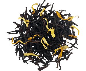 Basilur Golden Hour - czarna herbata cejlońska Orange Pekoe z dodatkiem płatków nagietka oraz aromatem francuskiego kremu waniliowego. Ozdobna puszka z motywem świątecznym.