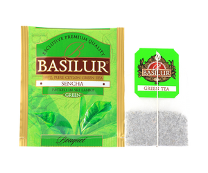 Basilur Sencha - herbata zielona ekspresowa bez dodatków. Zielone, ozdobne pudełko.