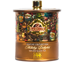 Basilur Holiday Delights - czarna herbata cejlońska z dodatkiem imbiru, cynamonu, kardamonu, aromatu wanilii, śmietanki, cynamonu i kardamonu. Ozdobne opakowanie w formie metalowej puszki ze świątecznym motywem.