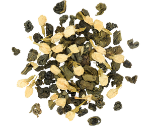 Basilur Jasmine - zielona herbata cejlońska z dodatkiem płatków jaśminu oraz jaśminowego aromatu. Zielone, ozdobne pudełko z kwiatowym motywem.