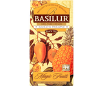 Basilur Mango & Pineapple - czarna herbata cejlońska z dodatkiem mango, ananasa, skórki pomarańczowej i bławatka. Ozdobne opakowanie z owocowym motywem.