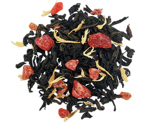 Basilur Midnight Magic - czarna liściasta herbata cejlońska z dodatkiem owoców wiśni, płatków chabru oraz aromatu lodów wiśniowych. Ozdobna puszka z motywem świątecznym.