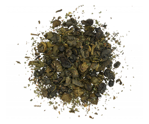 Basilur Moroccan Mint - listki zielonej herbaty cejlońskiej Young Hyson z dodatkiem liści mięty pieprzowej.