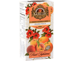 Basilur Orange Peach - owocowa herbata bezkofeinowa z dodatkiem hibiskusa, liści stewii, jabłka, skórki pomarańczy oraz aromatu pomarańczy, brzoskwini i cytryny. Ozdobne opakowanie z owocowo-kwiatowym motywem.