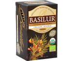 Basilur Organic Rooibos - certyfikowana, organiczna herbata rooibos. Ciemne, ozdobne pudełko z botanicznym motywem.