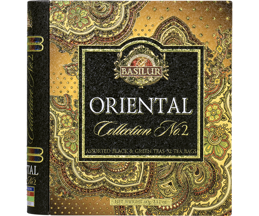 Basilur Oriental Collection No. 2 – zestaw 4 smaków herbat cejlońskich. Ozdobna puszka w kształcie książki.