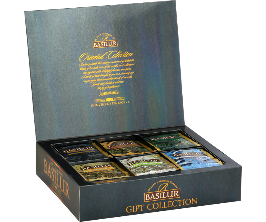 Basilur Oriental Gift - Assorted - prezentowy zestaw 6 smaków herbat w ozdobnym pudełku. Torebki herbat w kopertach.