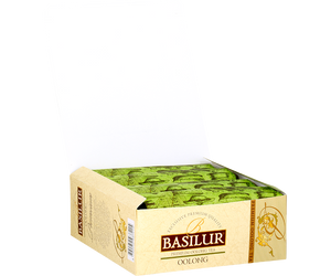 Basilur Oolong Premium - chińska herbata oolong bez dodatków. Ozdobne opakowanie ze złotymi akcentami.
