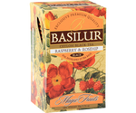 Basilur Raspberry & Rosehip - Czarna herbata cejlońska z dodatkiem owoców dzikiej róży oraz naturalnym aromatem malinowym. Ozdobne opakowanie z kwiatowo-owocowym motywem.
