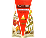 Basilur Red Hot Ginger - owocowa herbata bezkofeinowa z jabłka, papai, hibiskusa, owoców dzikiej róży, imbiru, skórki pomarańczy oraz aromatu imbiru. Ozdobne opakowanie z kwiatowo-owocowym motywem.