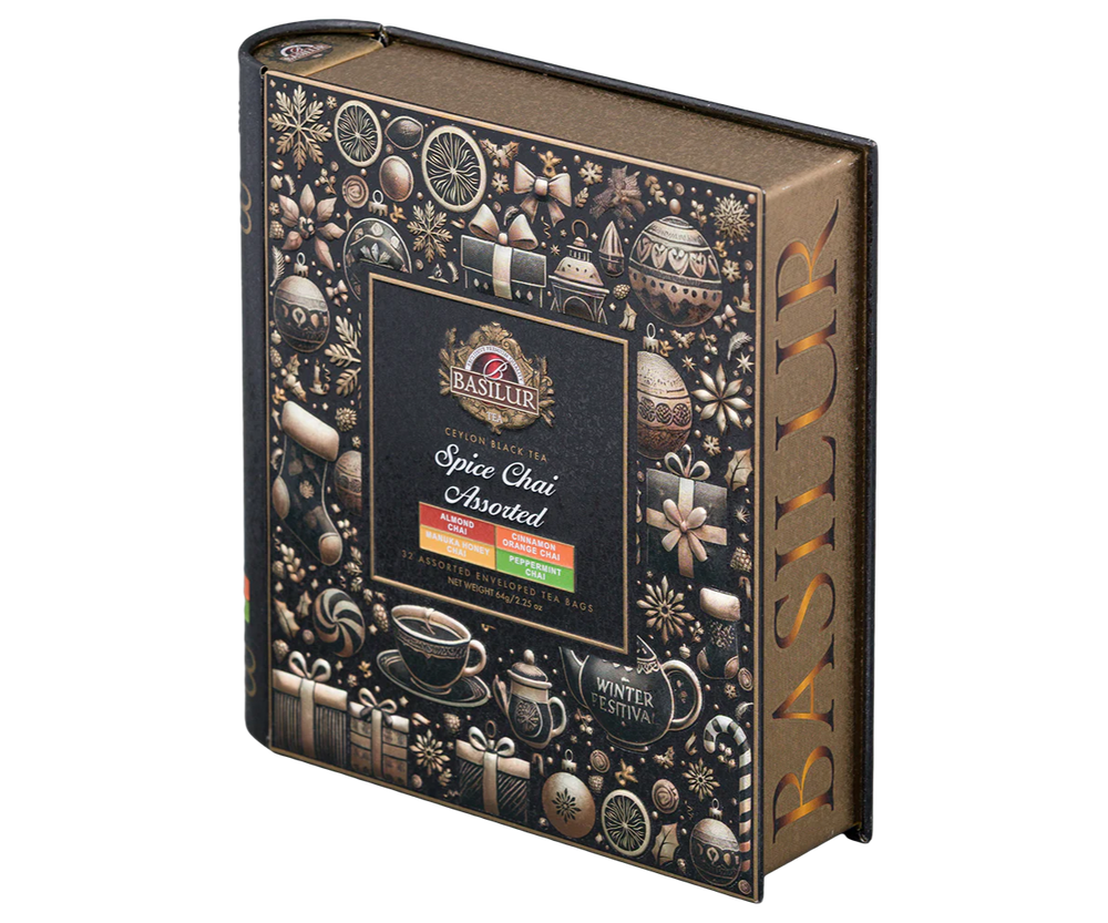 Świąteczny zestaw herbat Basilur Spice Chai Assorted w puszce - książce