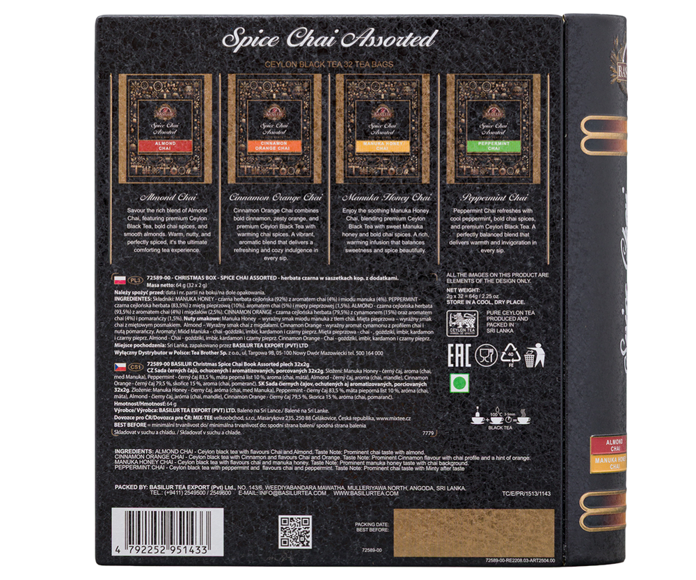 Świąteczny zestaw herbat Basilur Spice Chai Assorted w puszce - książce