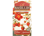Basilur Strawberry&Raspberry - owocowa herbata bezkofeinowa z dodatkiem papai, jabłka, wiśni, truskawki, jagód goji, hibiskusa oraz aromatu truskawki i maliny. Ozdobne opakowanie z owocowym motywem.