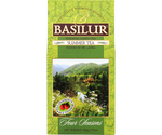 Basilur Summer Tea - zielona herbata cejlońska z dodatkiem zielonej herbaty z innych regionów, papai, poziomki, chabru, nagietka oraz aromatu poziomki. Zielone pudełko z letnim motywem.