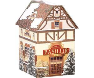 Basilur Tea House - czarna herbata z dodatkiem białego i niebieskiego chabru oraz aromatu brzoskwini i śmietanki. Prezentowa puszka w kształcie domku.