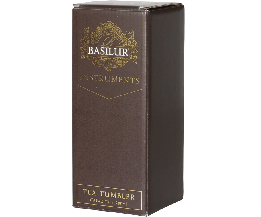 Basilur Tea Tumbler – szklany zaparzacz z odpornego na niskie i wysokie temperatury szkła. Dwukomorowy i prosty w użyciu o pojemności 280 ml.