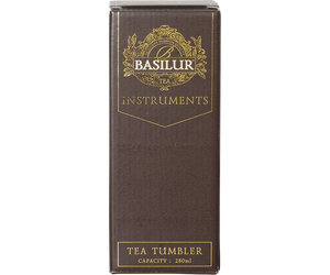 Basilur Tea Tumbler – szklany zaparzacz z odpornego na niskie i wysokie temperatury szkła. Dwukomorowy i prosty w użyciu o pojemności 280 ml.