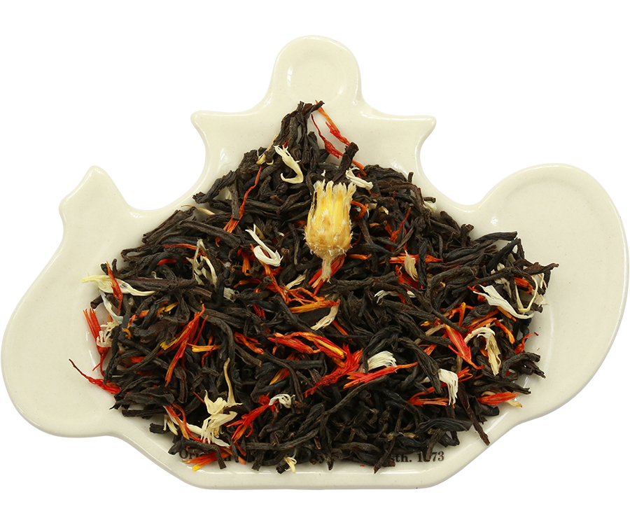 Basilur Sardonyx - czarna herbata skomponowana ze starannie wyselekcjonowanych liści z dodatkiem krokosza barwierskiego, białego chabru oraz aromatu pomarańczy i ananasa. Zdobiona puszka w postaci szkatułki.