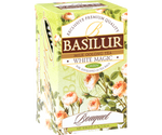 Basilur White Magic - herbata zielona cejlońska, ekspresowa z zieloną herbatą oolong z dodatkiem aromatu mleka. Zielone, ozdobne pudełko z kwiatowym motywem.