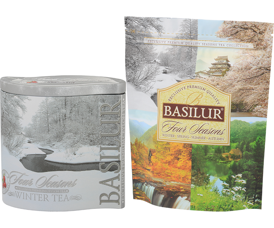 Basilur Winter Tea - czarna herbata cejlońska z dodatkiem owoców żurawiny oraz aromatu żurawiny w puszce.
