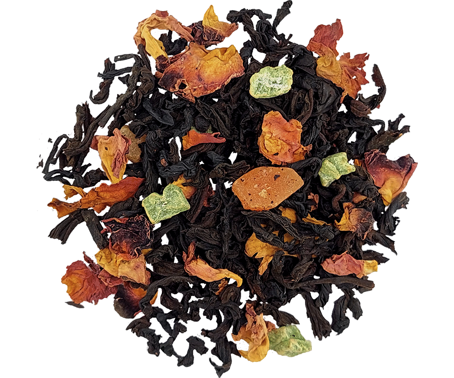 Basilur Act I First Snow - czarna herbata cejlońska Orange Pekoe z dodatkiem owoców papai, płatków róży oraz aromatem świątecznego churros. Ozdobne opakowanie 3D z motywem świątecznym.