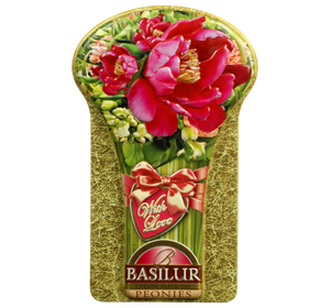 Basilur PEONIES - czarna herbata liściasta w puszce w kształcie pięknego bukietu.