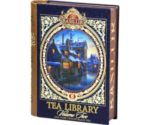 Opakowanie w formie książki Basilur Tea Library II z ilustracją zimowego pejzażu
