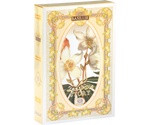 Bok pudełka herbaty Basilur Love Story III z widocznymi detalami złotych ornamentów.