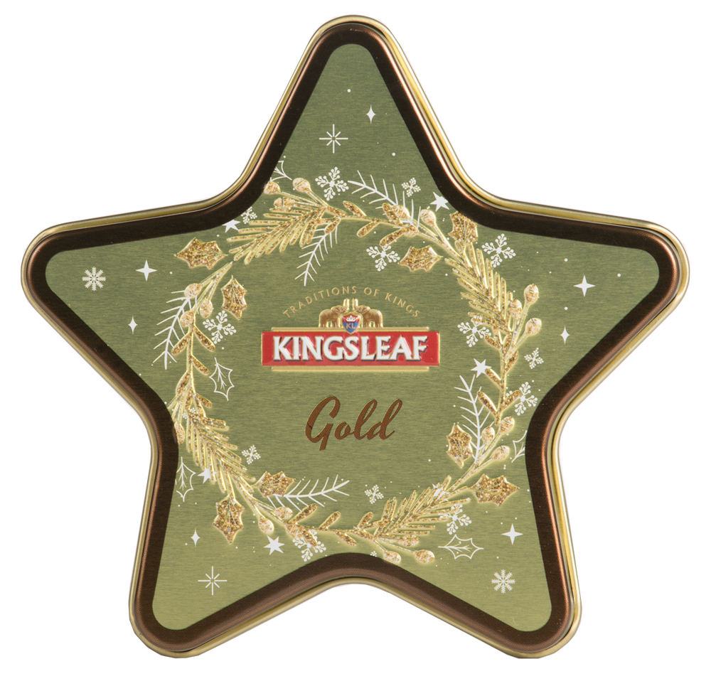 Herbata Kingsleaf Starlight Gold w złotej puszce w kształcie gwiazdki