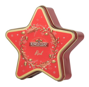 Herbata świąteczna Kinglseaf Starlight Red w czerwonej puszce w kształcie gwiazdki.