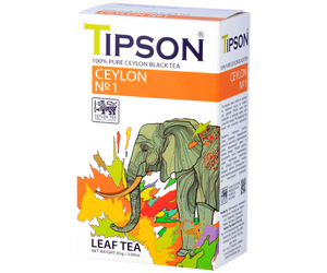Tipson Ceylon No. 1 –  czarna herbata cejlońska bez dodatków. Mieszanka liści została umieszczona w ozdobnym opakowaniu z grafiką słonia.