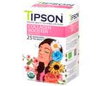 Tipson Collagen Booster – organiczna mieszanka zielonej herbaty, dzikiej róży, korzenia lukrecji, hibiskusa, wąkroty azjatyckiej (gotu kola) oraz liści pokrzywy na piękną o zdrową cerę. Kopertowane saszetki zostały umieszczone w ozdobnym opakowaniu.