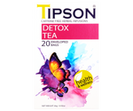 Tipson Detox Tea – ziołowa mieszanka rumianku, kurkumy, kolendry, kopru włoskiego, kardamonu i czarnego pieprzu na wyeliminowanie z organizmu szkodliwych toksyn i zachowanie zdrowej równowagi. Kopertowane saszetki zostały umieszczone w ozdobnym opakowaniu z motywem motyli.