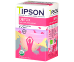 Tipson Detox – organiczna mieszanka z kolendry, mięty pieprzowej, trawy cytrynowej, imbiru, rumianku, kurkumy, pieprzu czarnego oraz kardamonu. Kopertowane saszetki zostały umieszczone w opakowaniu ozdobionym grafiką kobiety uprawiającej jogę na łonie natury.