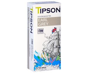 Tipson Earl Grey – czarna herbata cejlońska z dodatkiem aromatu bergamotki. Torebki herbaty zostały umieszczone w ozdobnym opakowaniu z grafiką brytyjskiego statku.