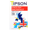 Tipson English Breakfast – czarna herbata cejlońska bez dodatków. Kopertowane saszetki zostały umieszczone w ozdobnym opakowaniu z grafiką mapy Wielkiej Brytanii.