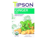 Tipson Ginger Mint – organiczna mieszanka imbiru, rumianku, trawy cytrynowej, mięty pieprzowej, lukrecji, czarnego pieprzu oraz naturalnego aromatu mięty. Kopertowane saszetki zostały umieszczone w opakowaniu ozdobionym grafiką kwiatów, imbiru i mięty.